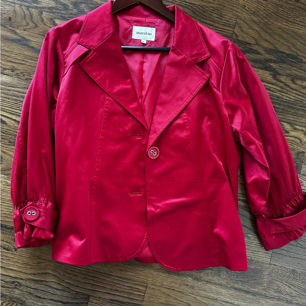Vintage style MAESTRO Ruby-Red Cropped Tuxedo Blazer Jacket
